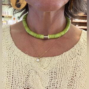 Navajo Green Gaspeite Stabilized brushed Sterling Silver Necklace choker 15.5 in